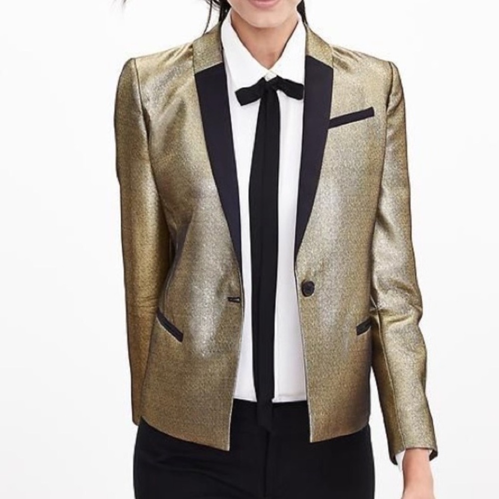 Banana Republic Metallic Gold Blazer with Black Accents